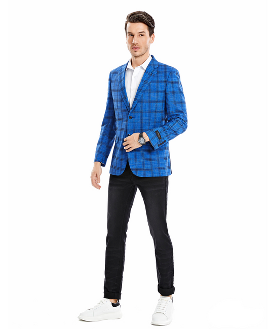 Royal Plaid Notch Lapel Slim Fit Tazzio Men's Jacket