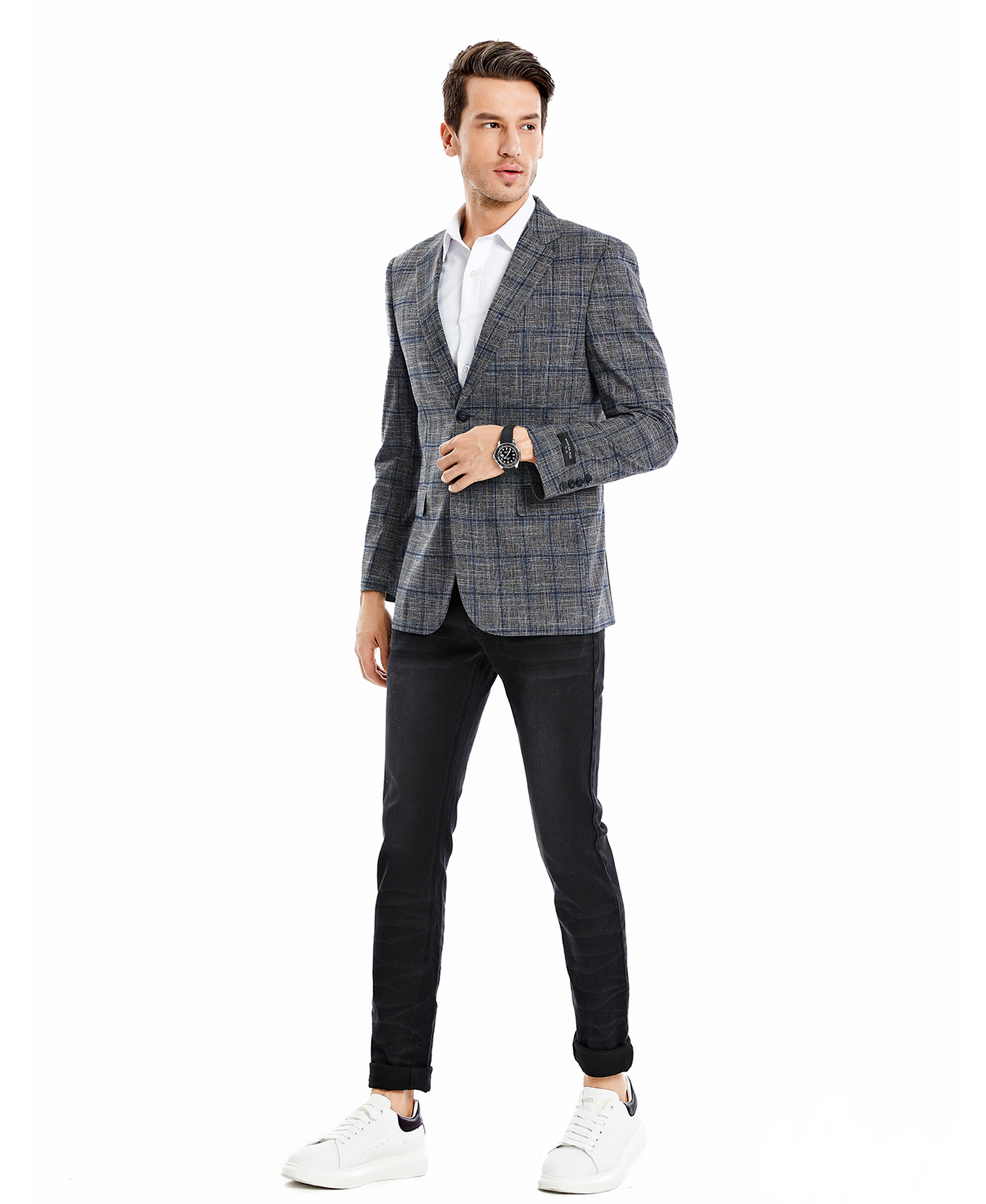 Charcoal Plaid Notch Lapel Slim Fit Tazzio Men's Jacket