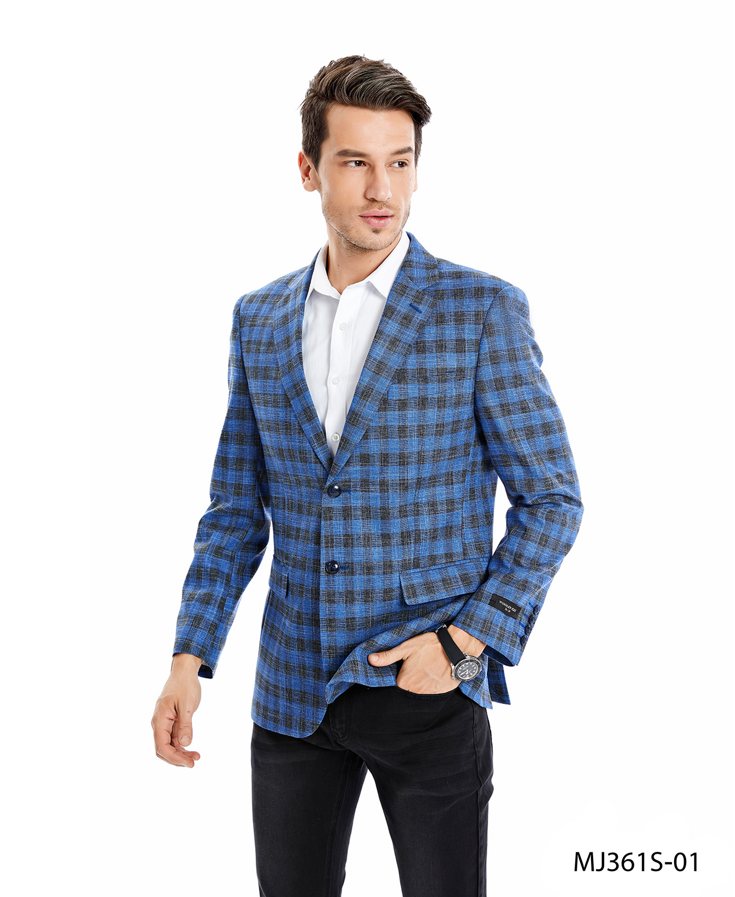 Indigo Tartan Plaid Notch Lapel Slim Fit Tazzio Men's Jacket