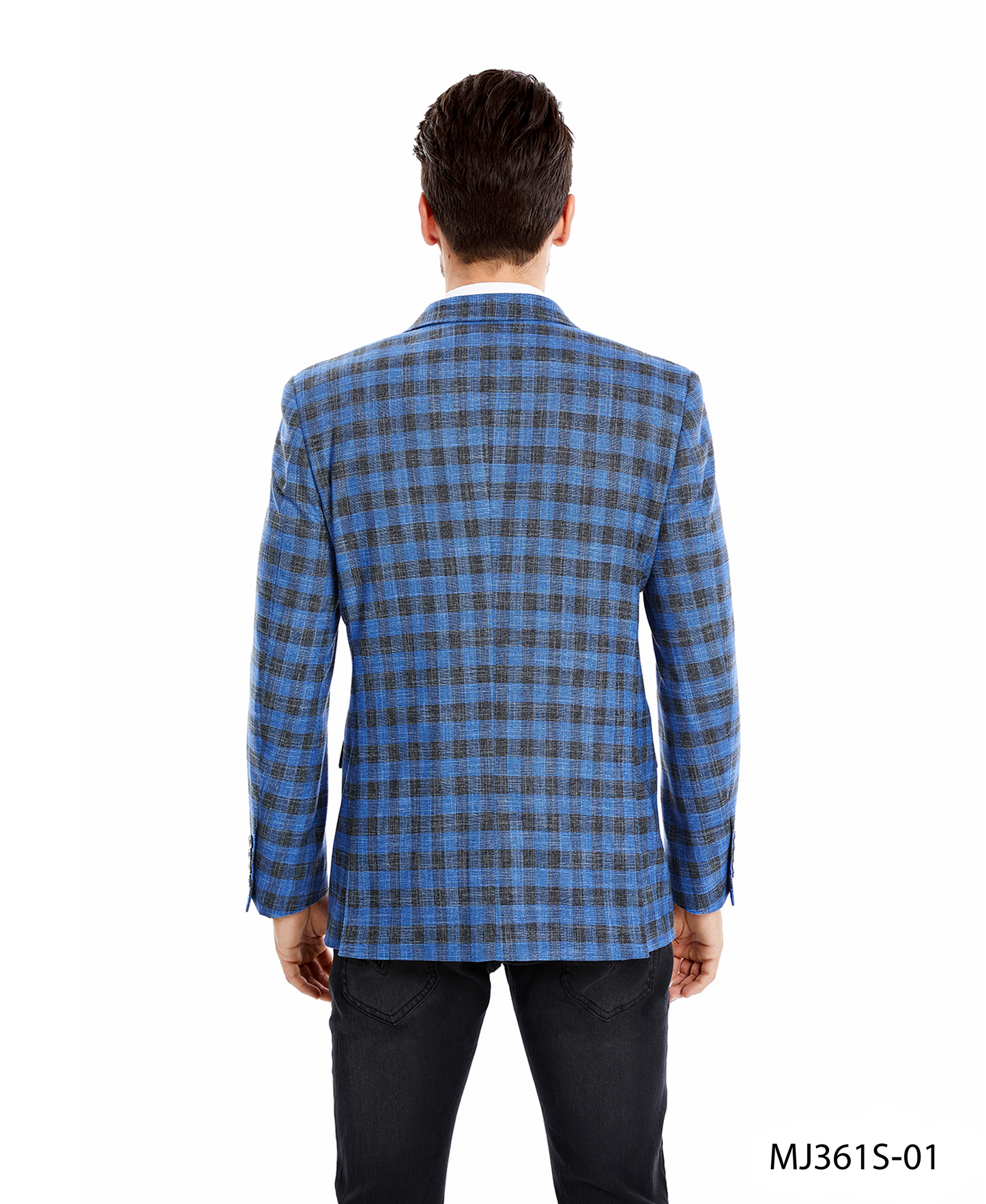 Indigo Tartan Plaid Notch Lapel Slim Fit Tazzio Men's Jacket