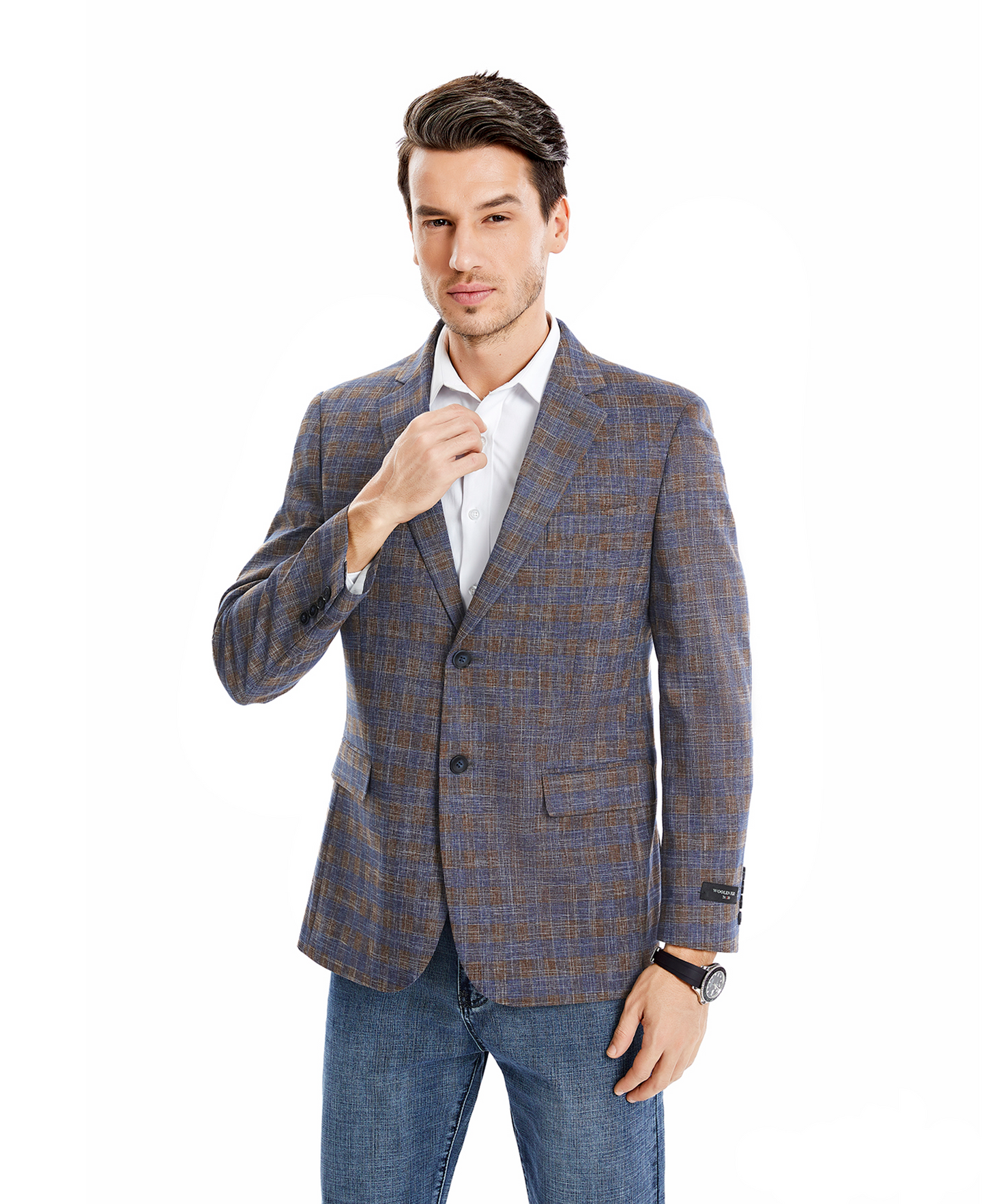 Brown Tartan Plaid Notch Lapel Slim Fit Tazzio Men's Jacket