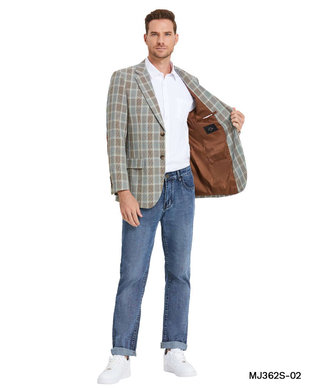 Camel Glen Plaid Notch Lapel Slim Fit Tazzio Men's Jacket With Elbow Patch