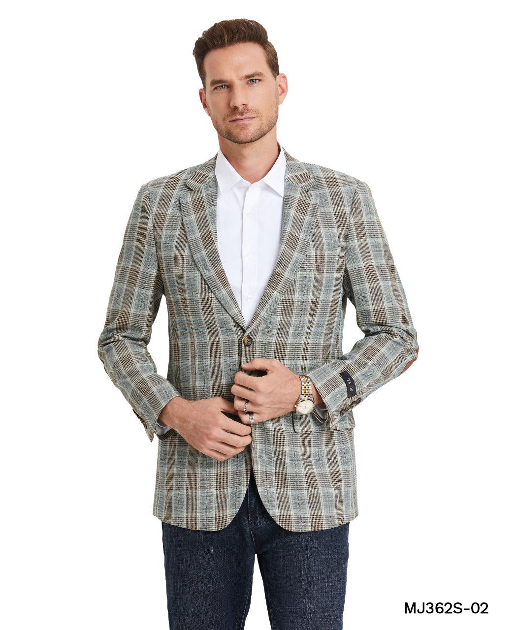 Camel Glen Plaid Notch Lapel Slim Fit Tazzio Men's Jacket With Elbow Patch