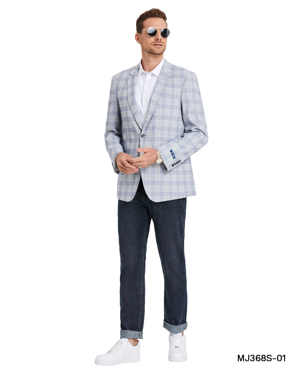 Blue Plaid Notch Lapel Modern Fit Zegarie Men's Jacket