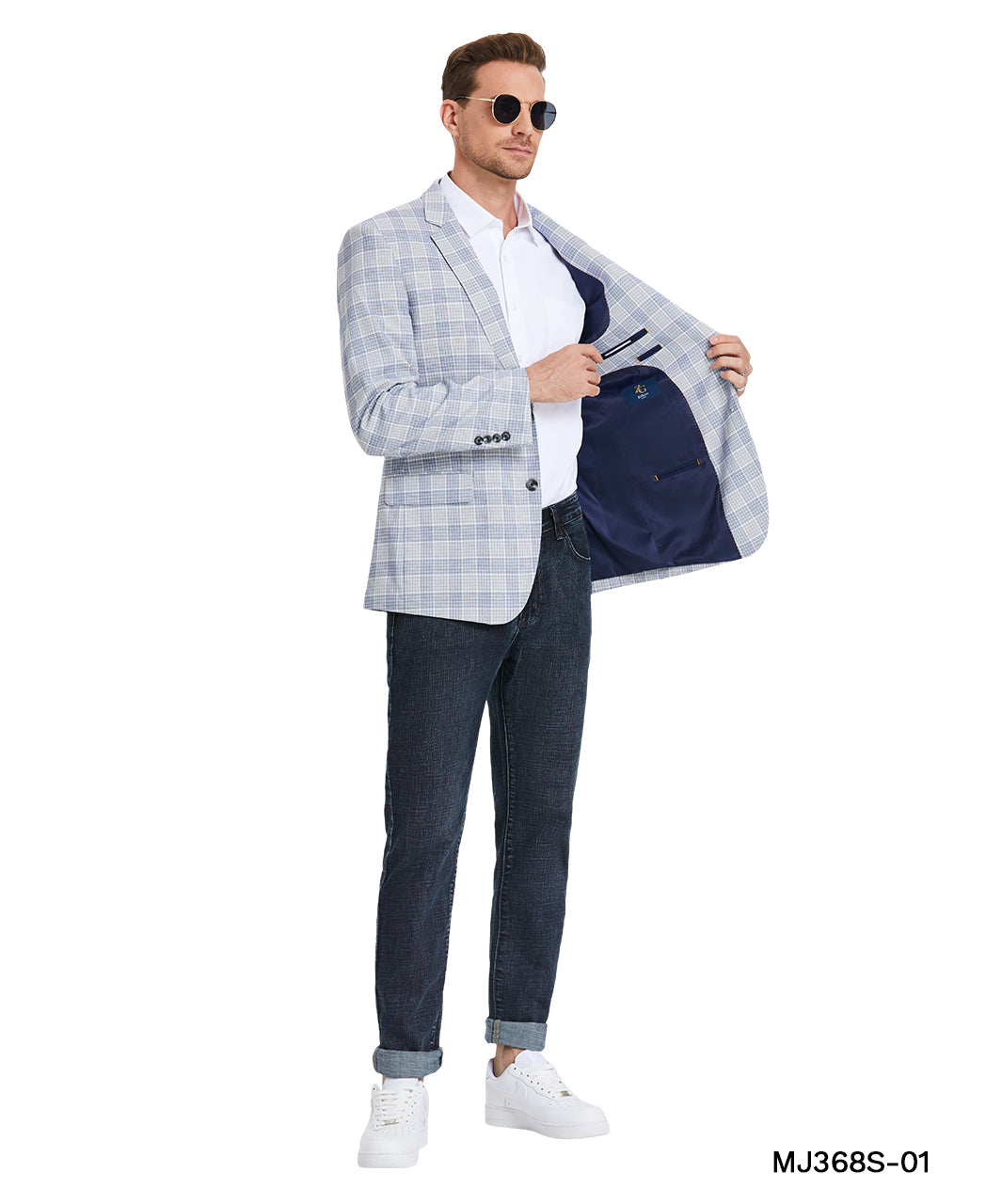 Blue Plaid Notch Lapel Modern Fit Zegarie Men's Jacket