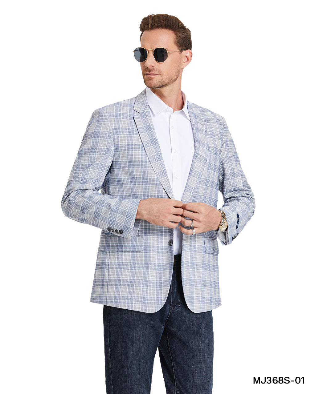 Blue Plaid Notch Lapel Modern Fit Zegarie Men's Jacket