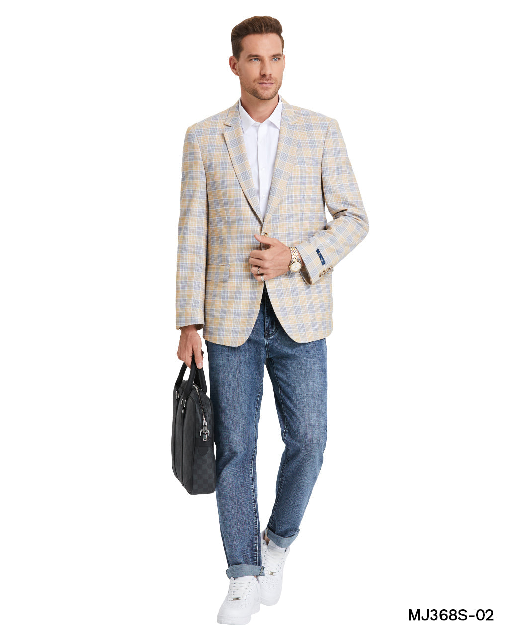 Tan Plaid Notch Lapel Modern Fit Zegarie Men's Jacket