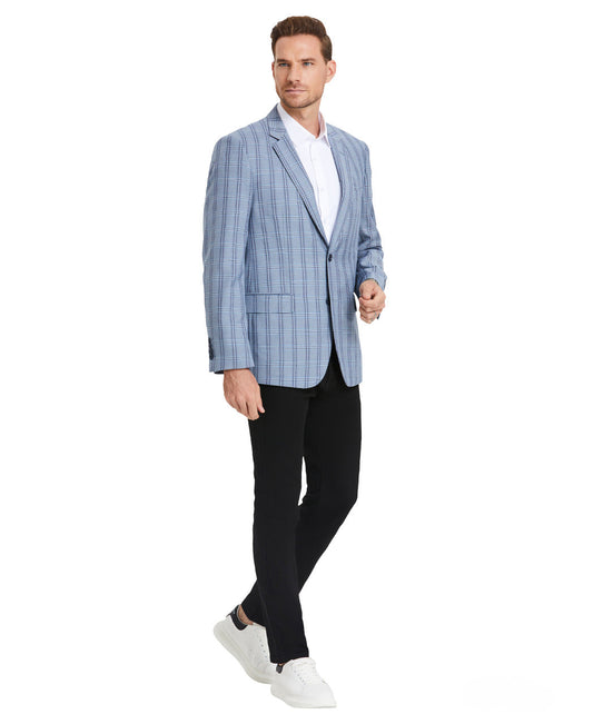 Blue Plaid Notch Lapel Modern Fit Zegarie Men's Jacket