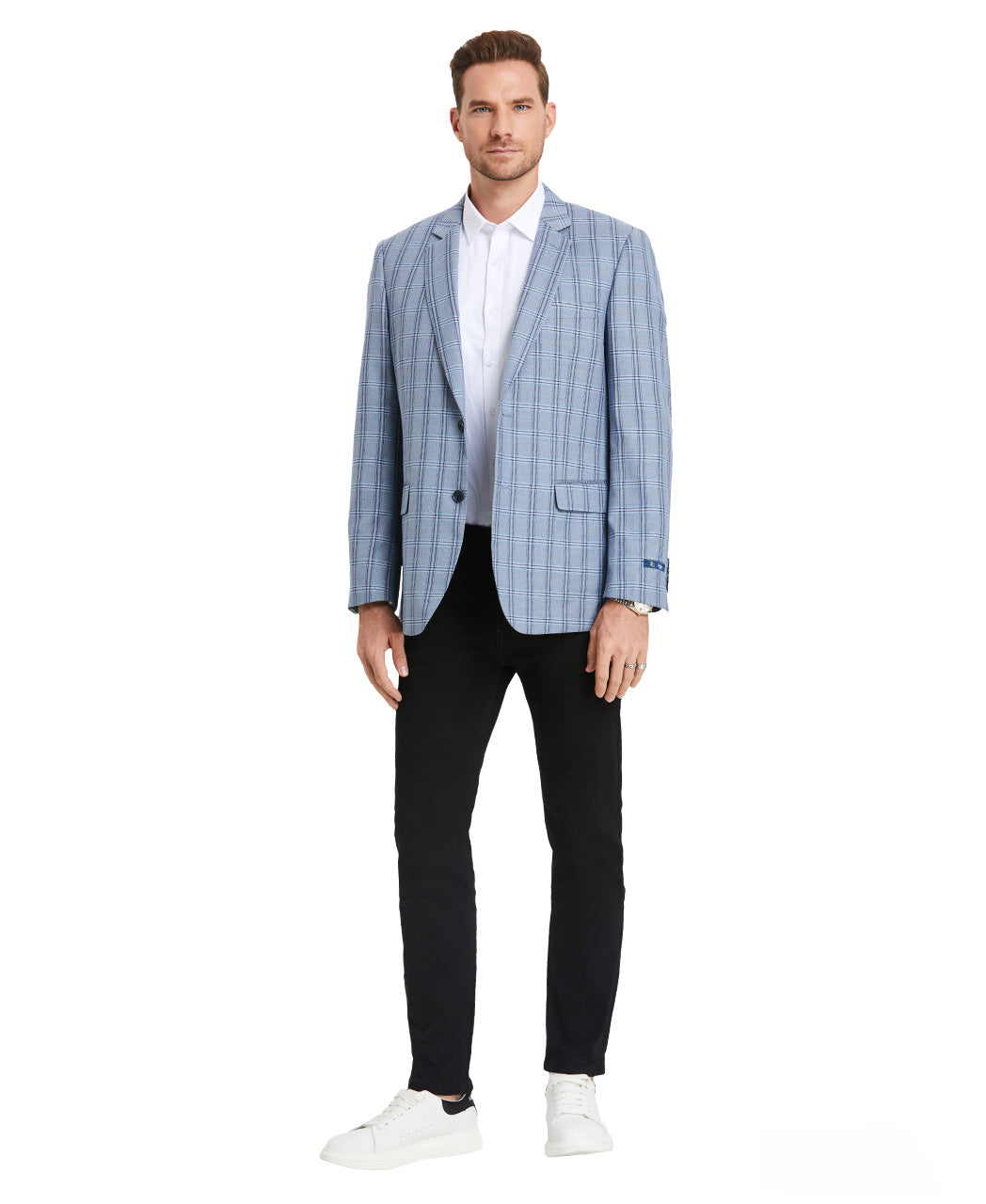 Blue Plaid Notch Lapel Modern Fit Zegarie Men's Jacket