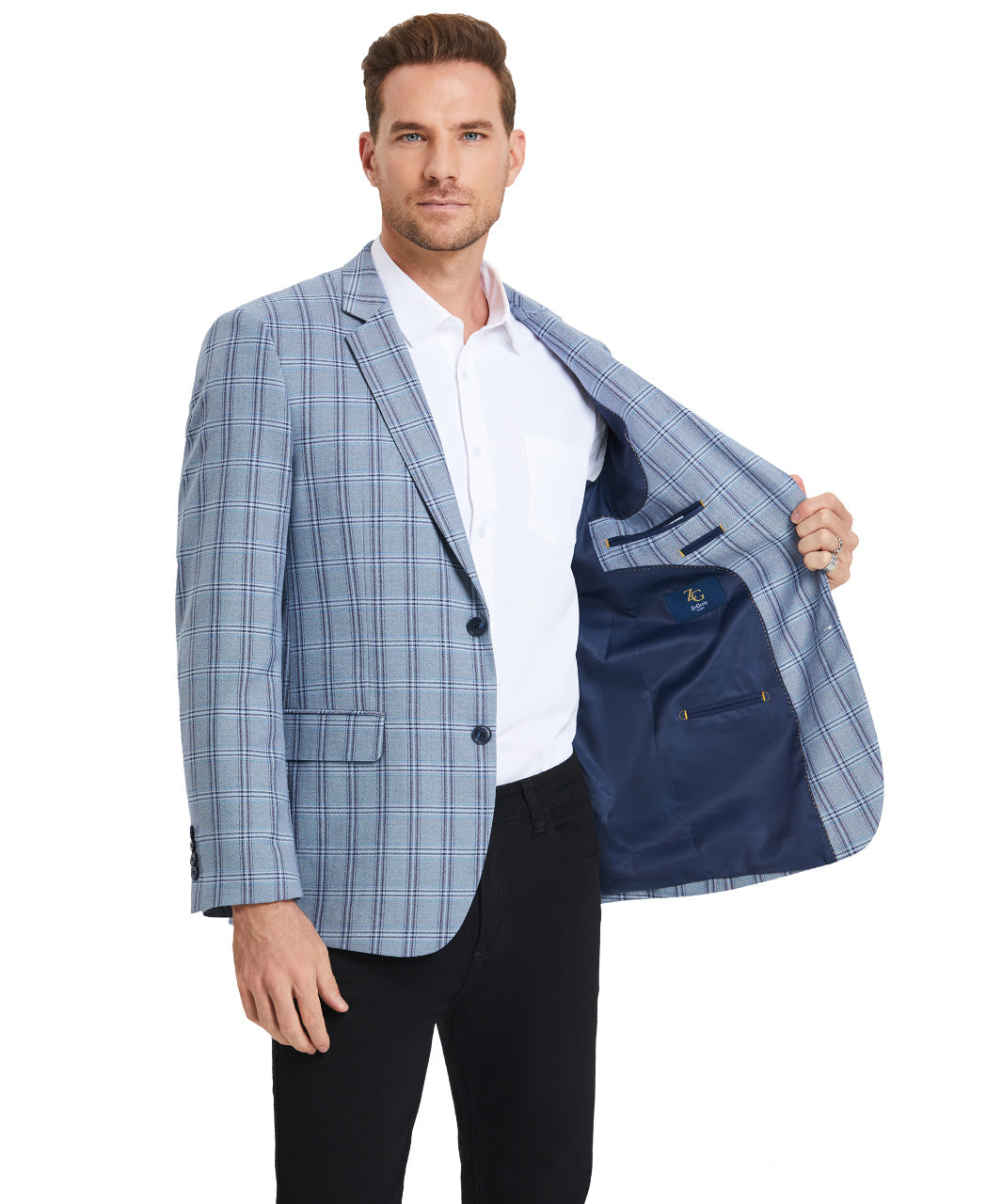 Blue Plaid Notch Lapel Modern Fit Zegarie Men's Jacket