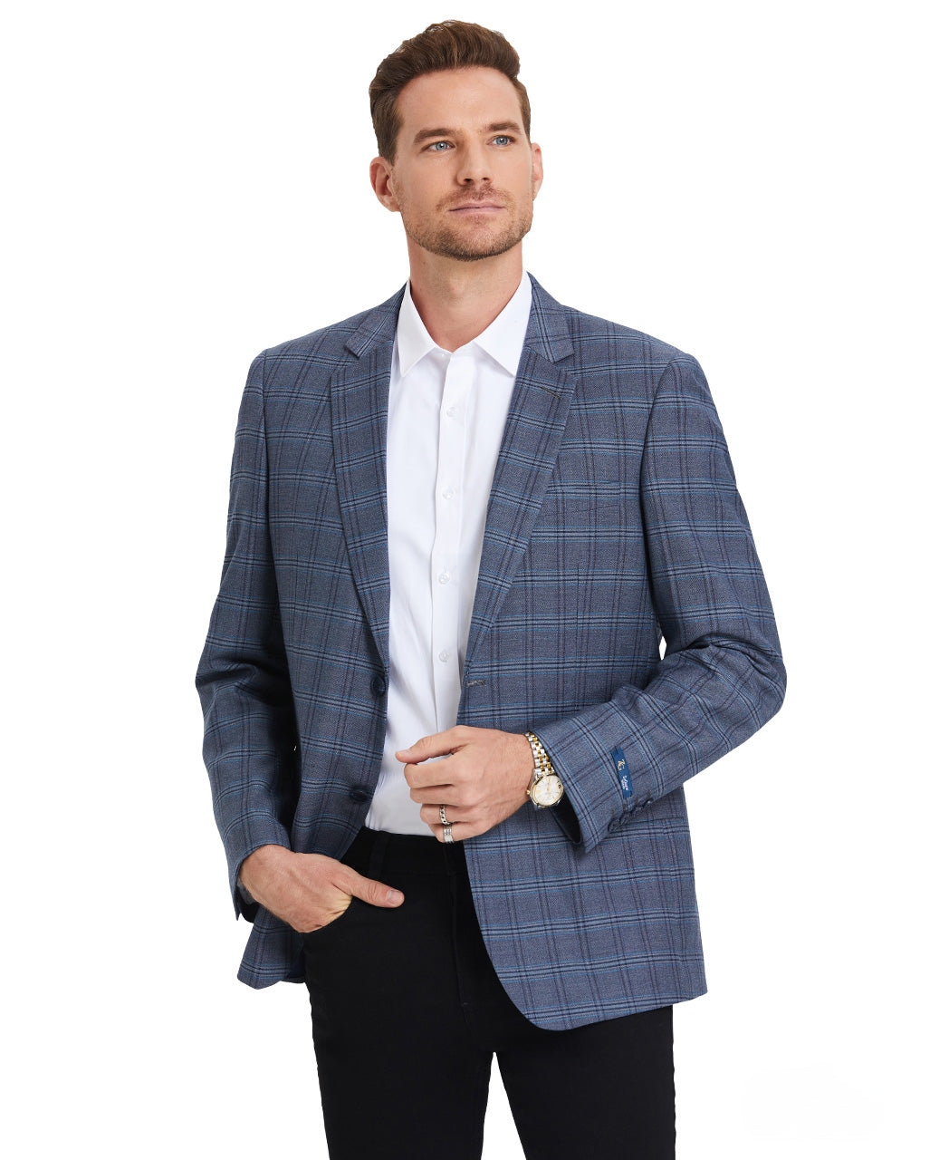 Navy Plaid Notch Lapel Modern Fit Zegarie Men's Jacket