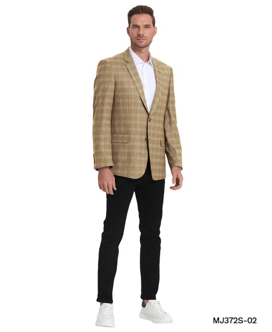 Camel Plaid Notch Lapel Modern Fit Zegarie Men's Jacket