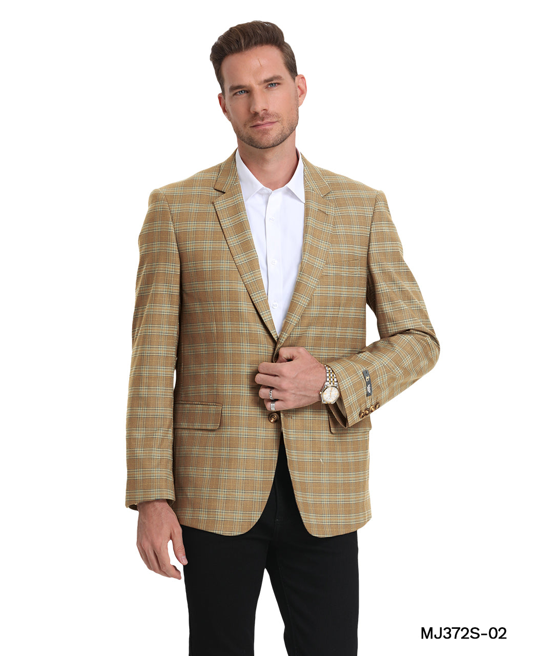 Camel Plaid Notch Lapel Modern Fit Zegarie Men's Jacket