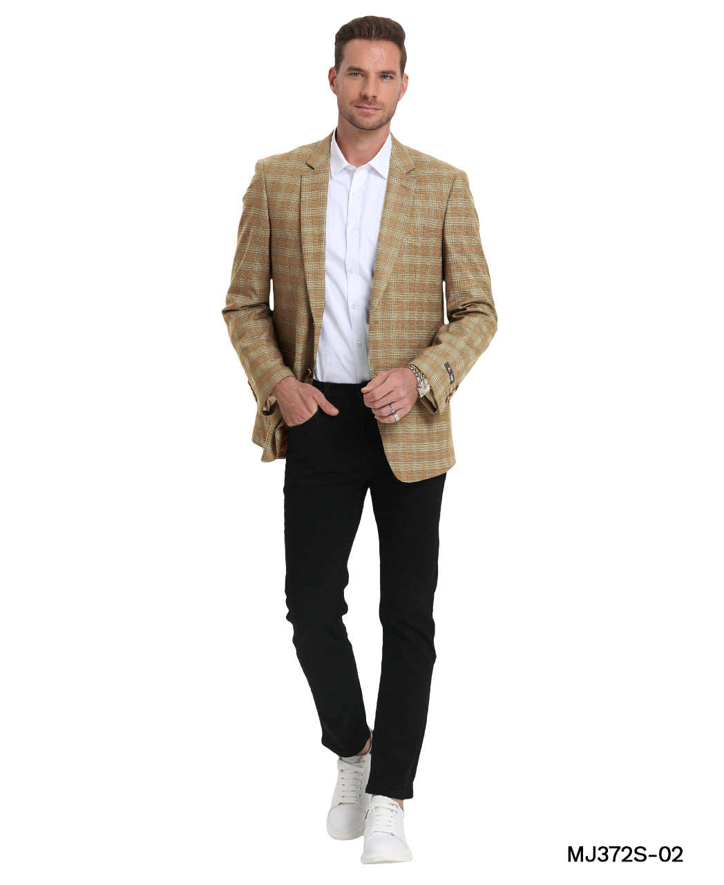 Camel Plaid Notch Lapel Modern Fit Zegarie Men's Jacket