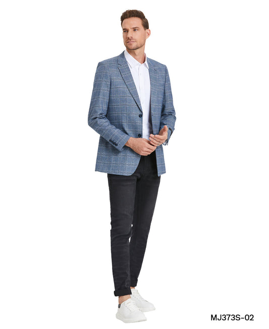 Blue Plaid Notch Lapel Slim Fit Tazzio Men's Jacket