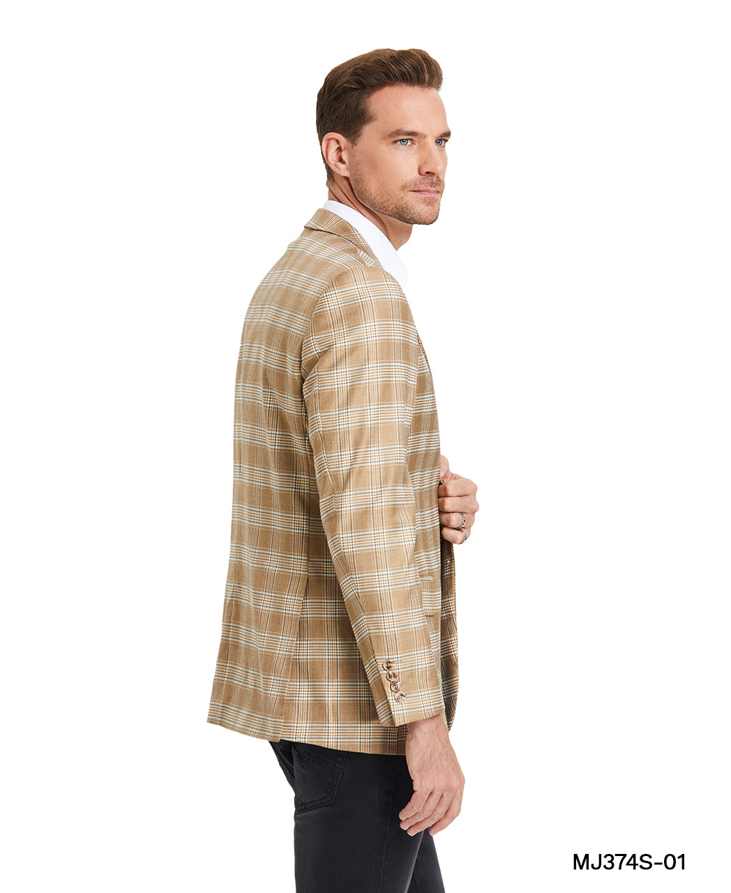 Khaki Madras Plaid Notch Lapel Slim Fit Tazzio Men's Jacket