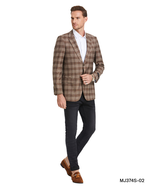 Camel Madras Plaid Notch Lapel Slim Fit Tazzio Men's Jacket