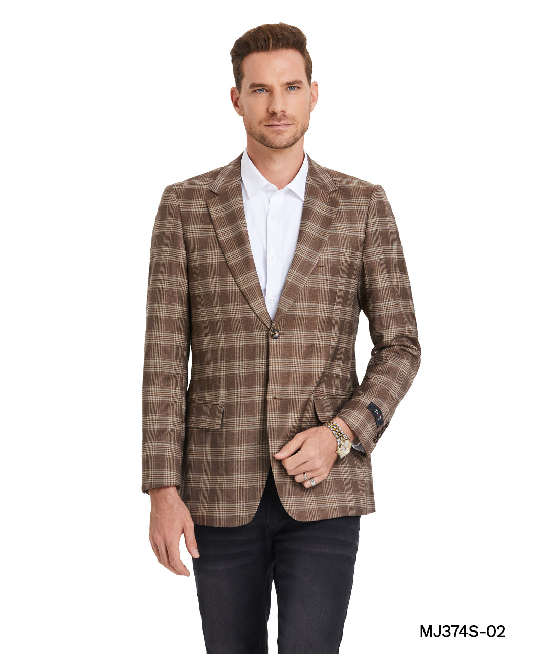 Camel Madras Plaid Notch Lapel Slim Fit Tazzio Men's Jacket