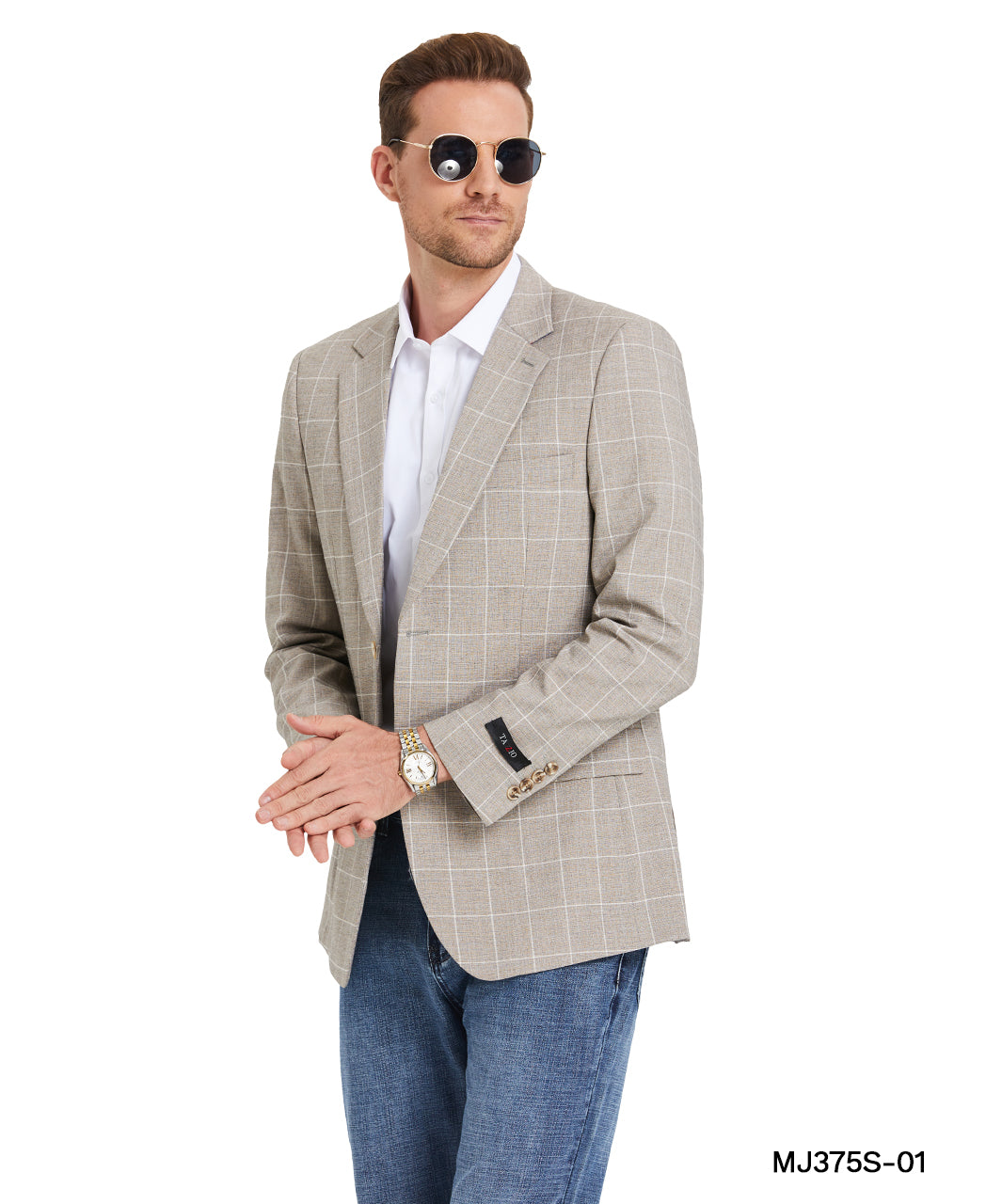 Tan Windowpane Notch Lapel Slim Fit Tazzio Men's Jacket