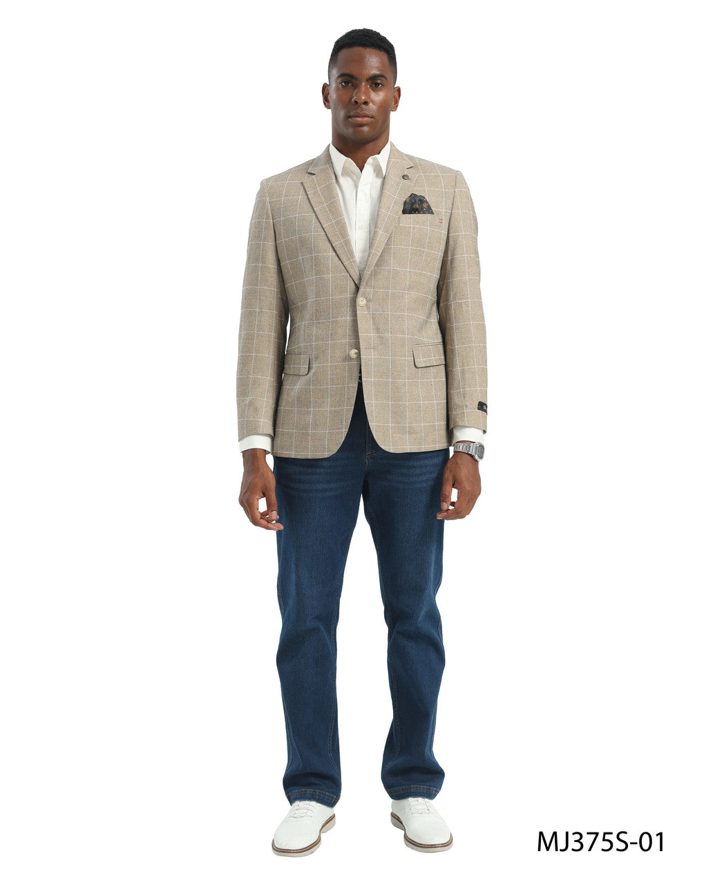 Tan Windowpane Notch Lapel Slim Fit Tazzio Men's Jacket