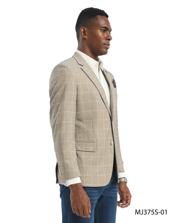 Tan Windowpane Notch Lapel Slim Fit Tazzio Men's Jacket