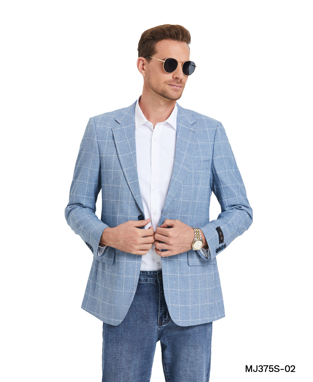 Indigo Windowpane Notch Lapel Slim Fit Tazzio Men's Jacket