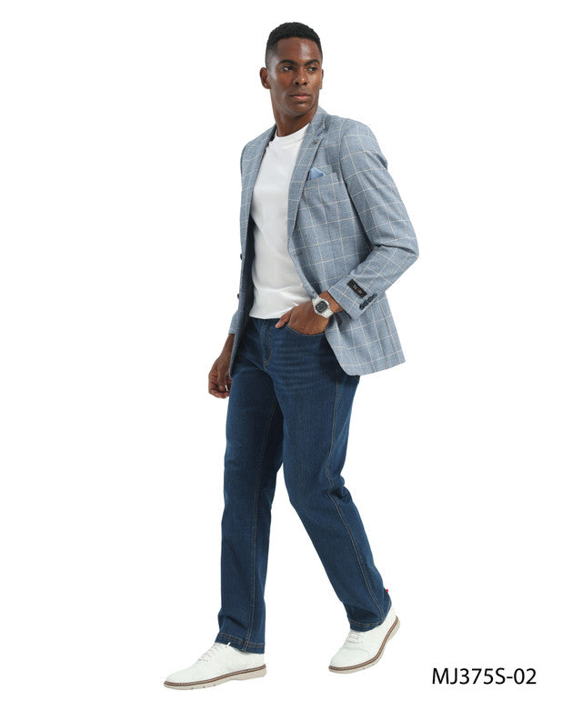 Indigo Windowpane Notch Lapel Slim Fit Tazzio Men's Jacket