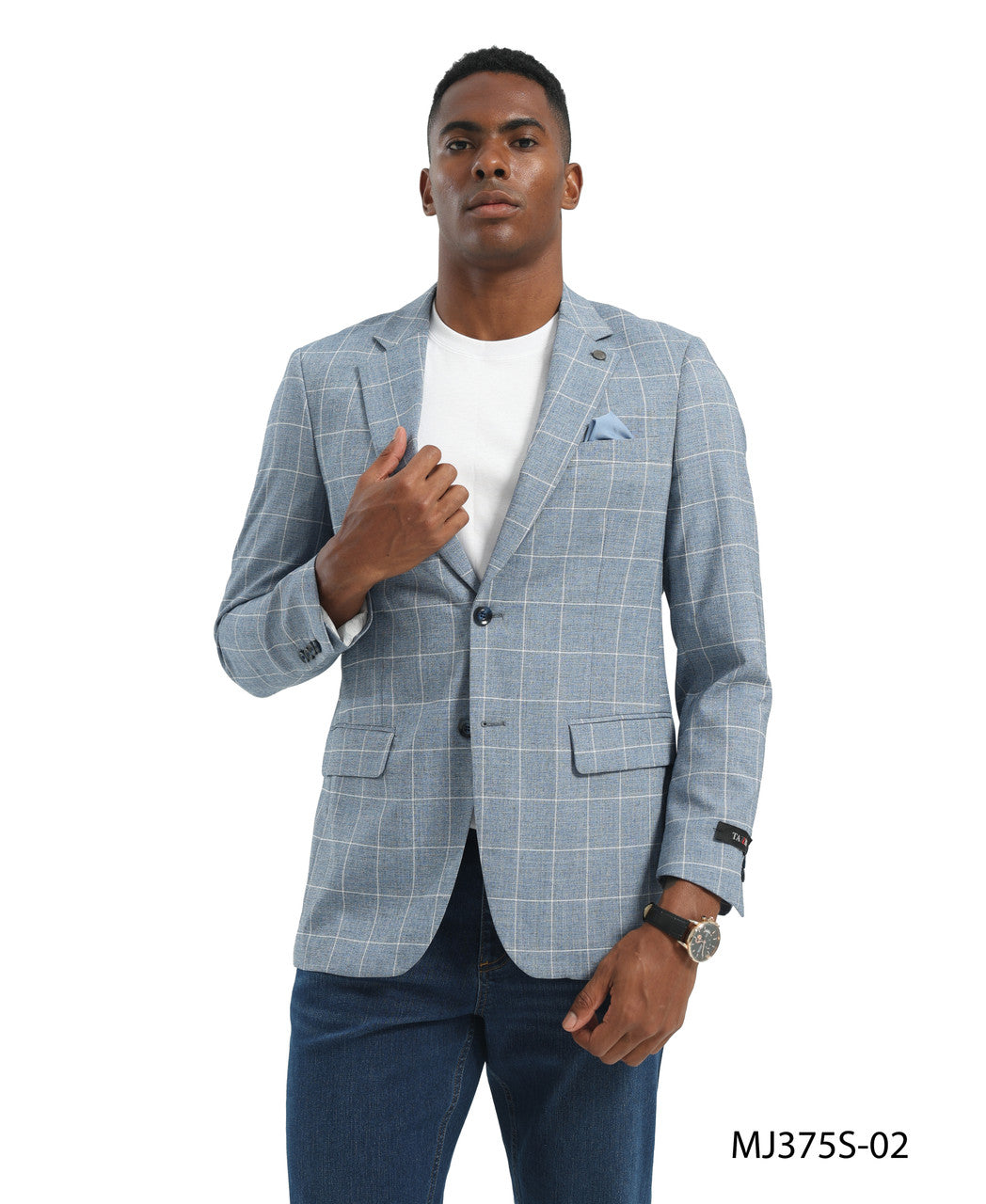 Indigo Windowpane Notch Lapel Slim Fit Tazzio Men's Jacket