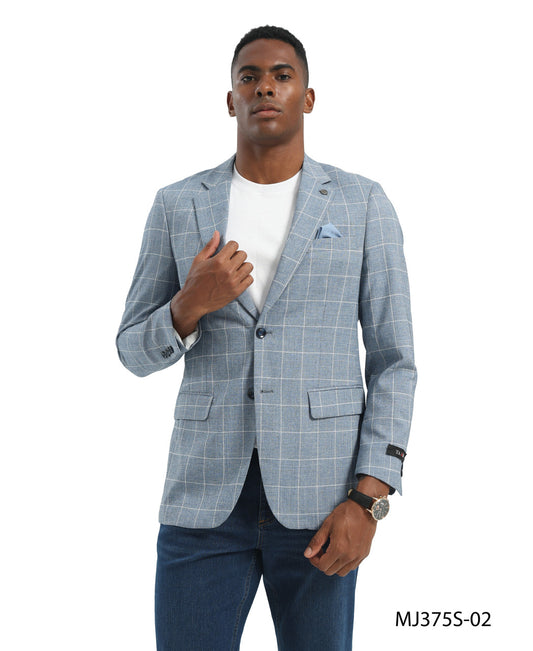 Indigo Windowpane Notch Lapel Slim Fit Tazzio Men's Jacket