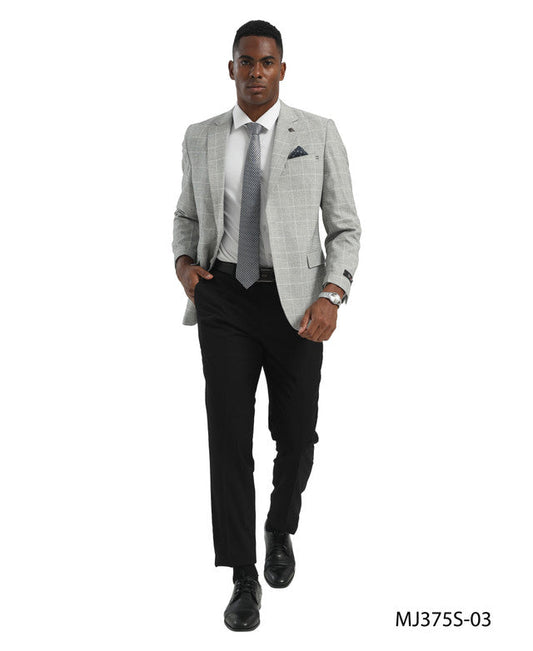 Light Grey Windowpane Notch Lapel Slim Fit Tazzio Men's Jacket