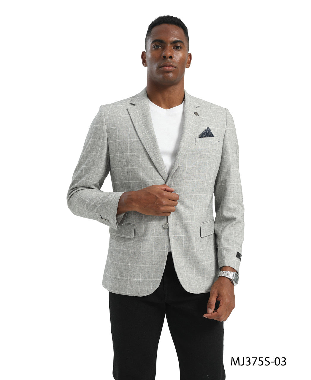 Light Grey Windowpane Notch Lapel Slim Fit Tazzio Men's Jacket