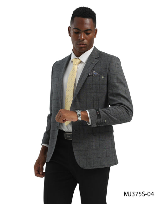 Charcoal Windowpane Notch Lapel Slim Fit Tazzio Men's Jacket