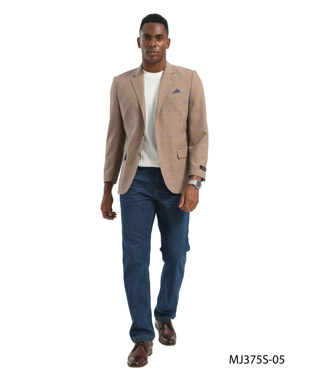 Light Brown Windowpane Notch Lapel Slim Fit Tazzio Men's Jacket