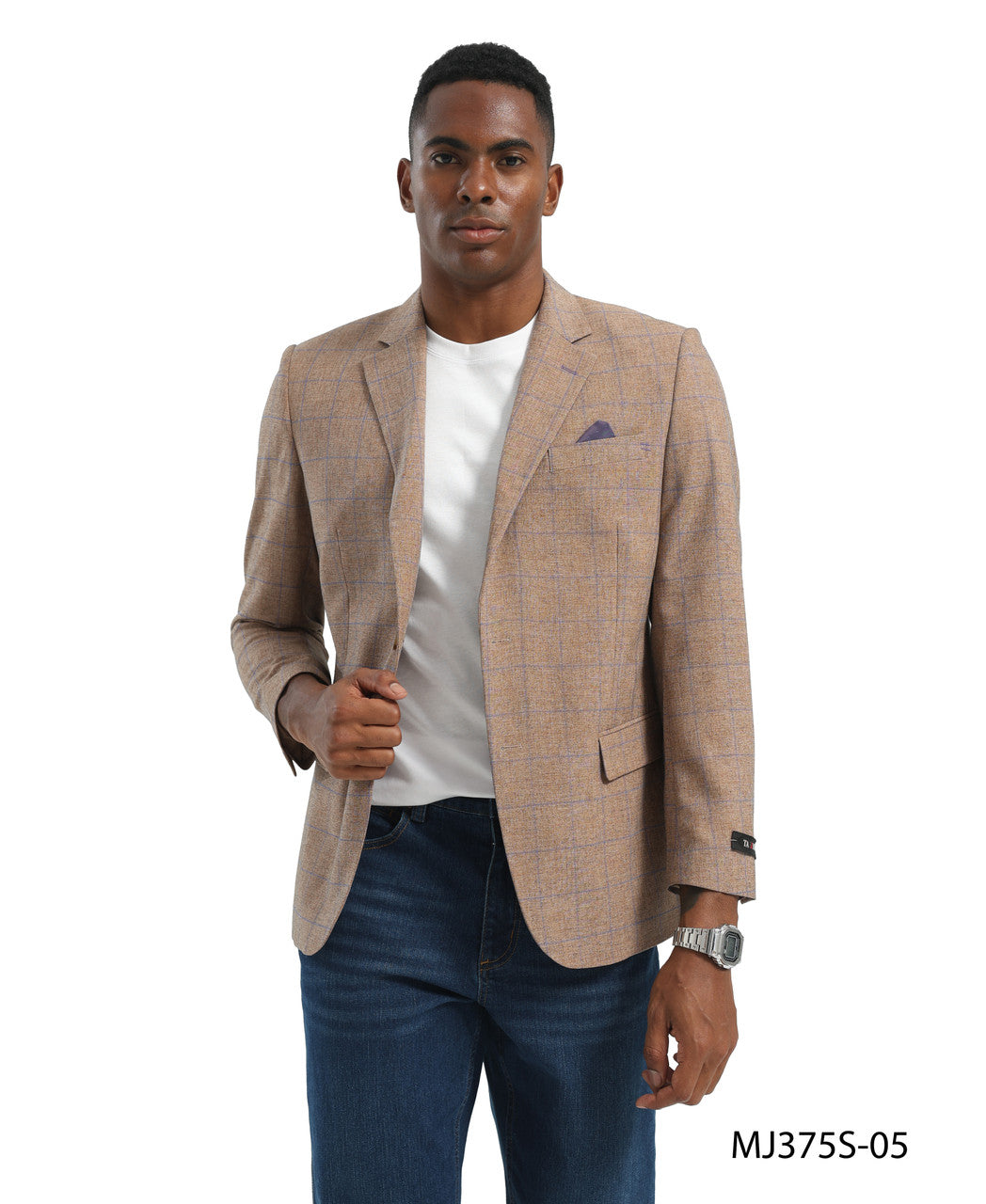 Light Brown Windowpane Notch Lapel Slim Fit Tazzio Men's Jacket