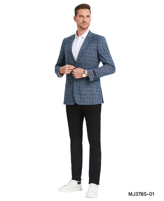 Blue Windowpane Notch Lapel Slim Fit Tazzio Men's Jacket