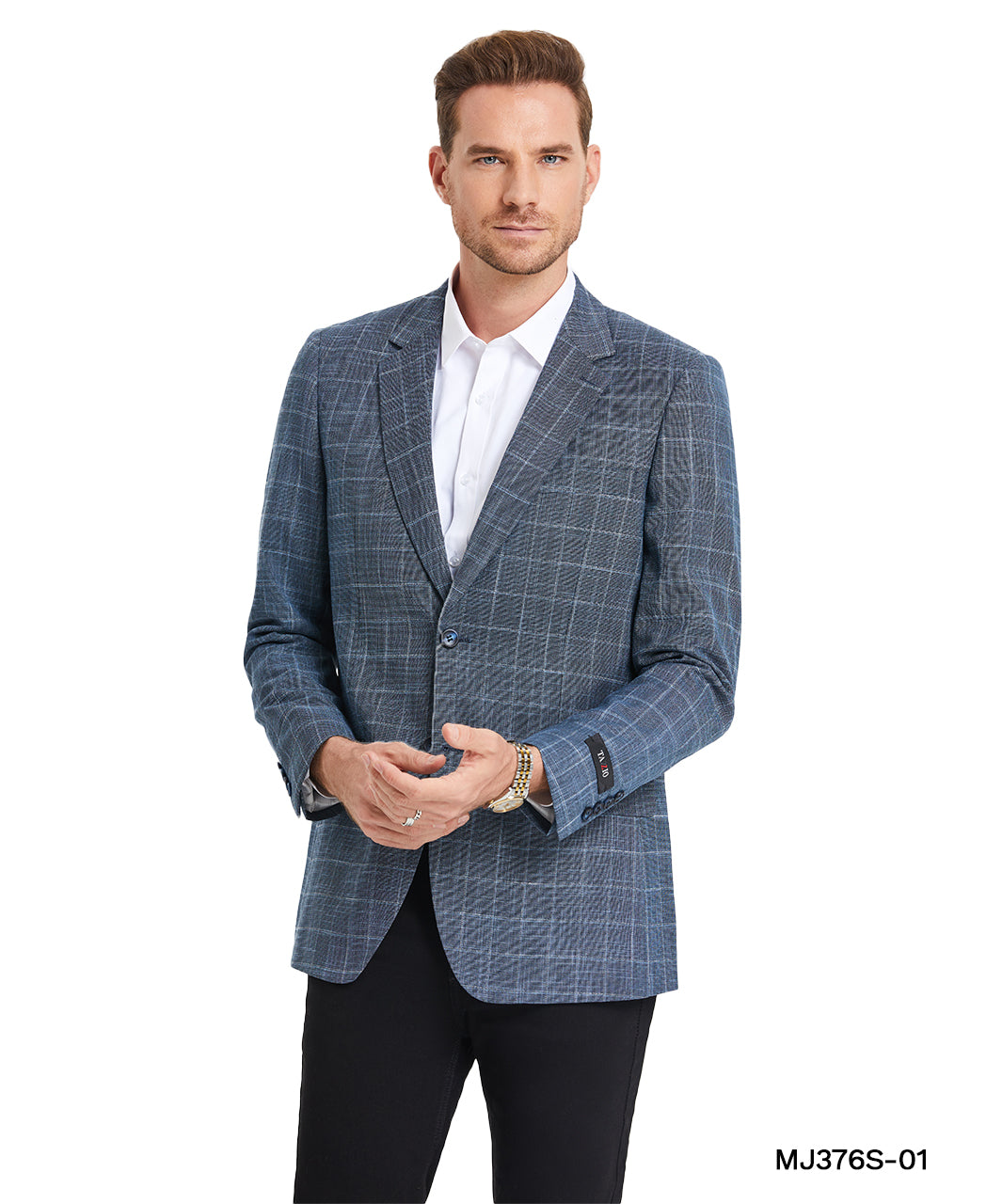 Blue Windowpane Notch Lapel Slim Fit Tazzio Men's Jacket