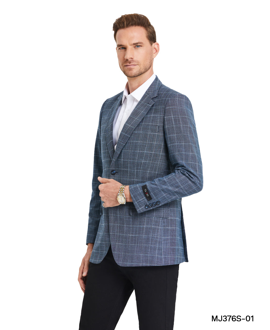 Blue Windowpane Notch Lapel Slim Fit Tazzio Men's Jacket