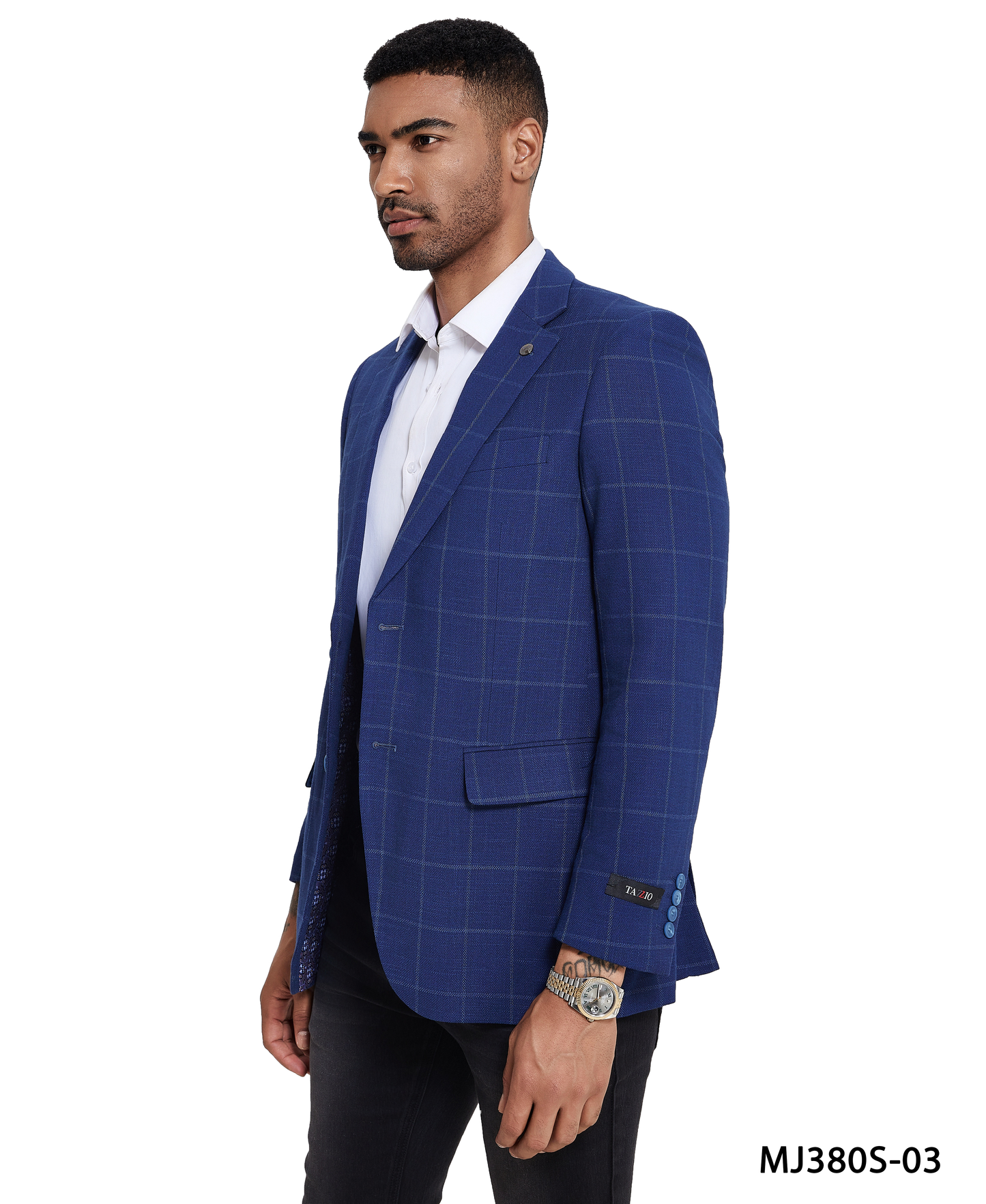 Blue Windowpane Notch Lapel Slim Fit Tazzio Men's Jacket