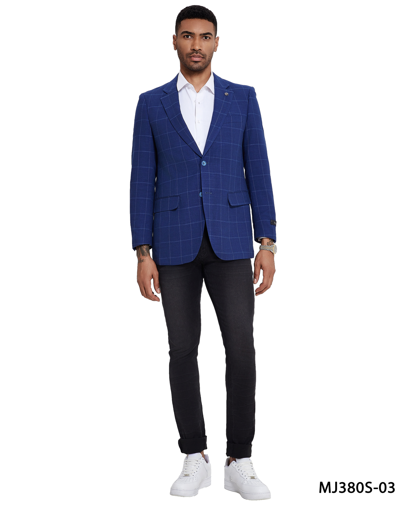 Blue Windowpane Notch Lapel Slim Fit Tazzio Men's Jacket