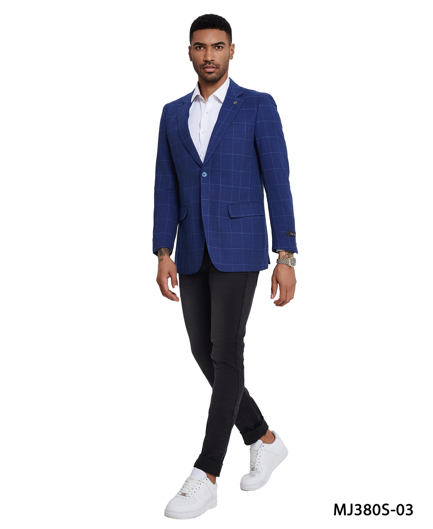 Blue Windowpane Notch Lapel Slim Fit Tazzio Men's Jacket