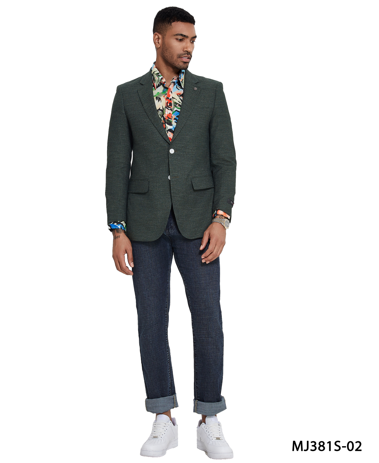 Olive Birdseye Pattern Notch Lapel Slim Fit Tazzio Men's Jacket