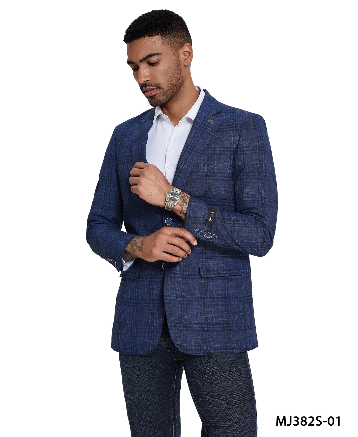 Blue Glen Plaid Notch Lapel Slim Fit Tazzio Men's Jacket