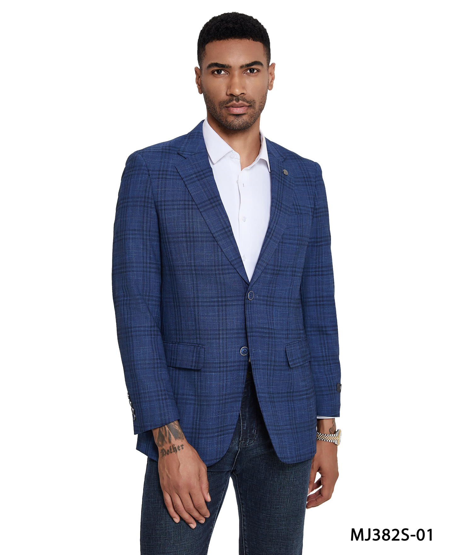 Blue Glen Plaid Notch Lapel Slim Fit Tazzio Men's Jacket