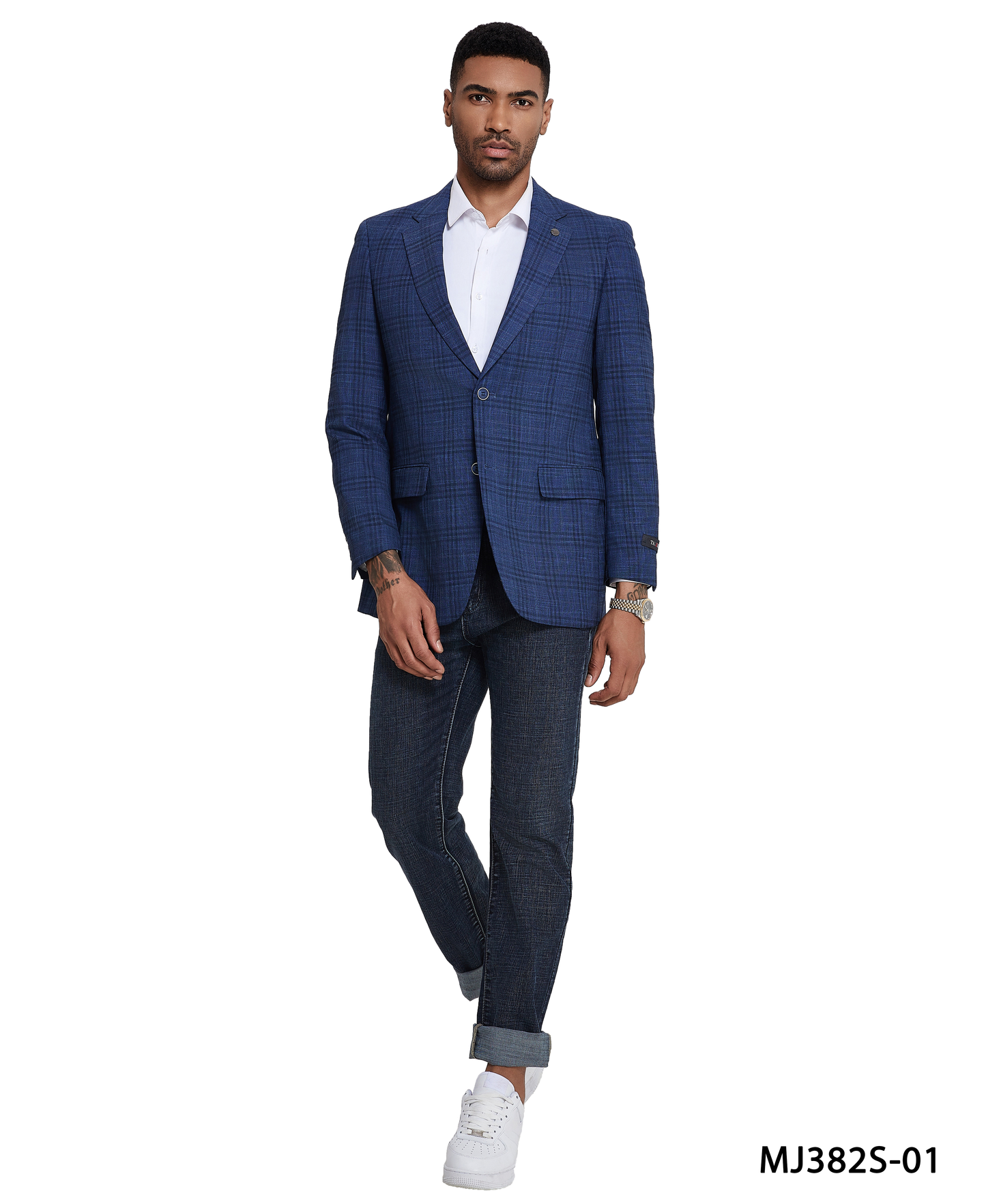 Blue Glen Plaid Notch Lapel Slim Fit Tazzio Men's Jacket