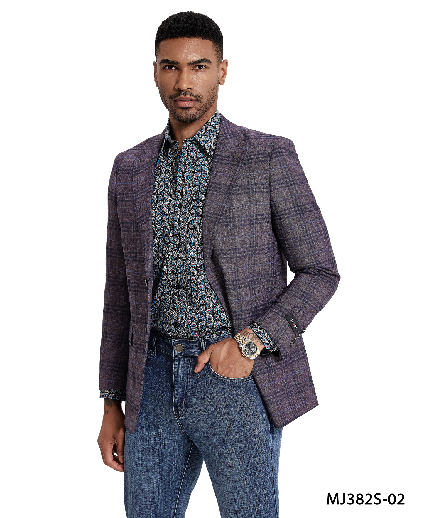 Purple Glen Plaid Notch Lapel Slim Fit Tazzio Men's Jacket