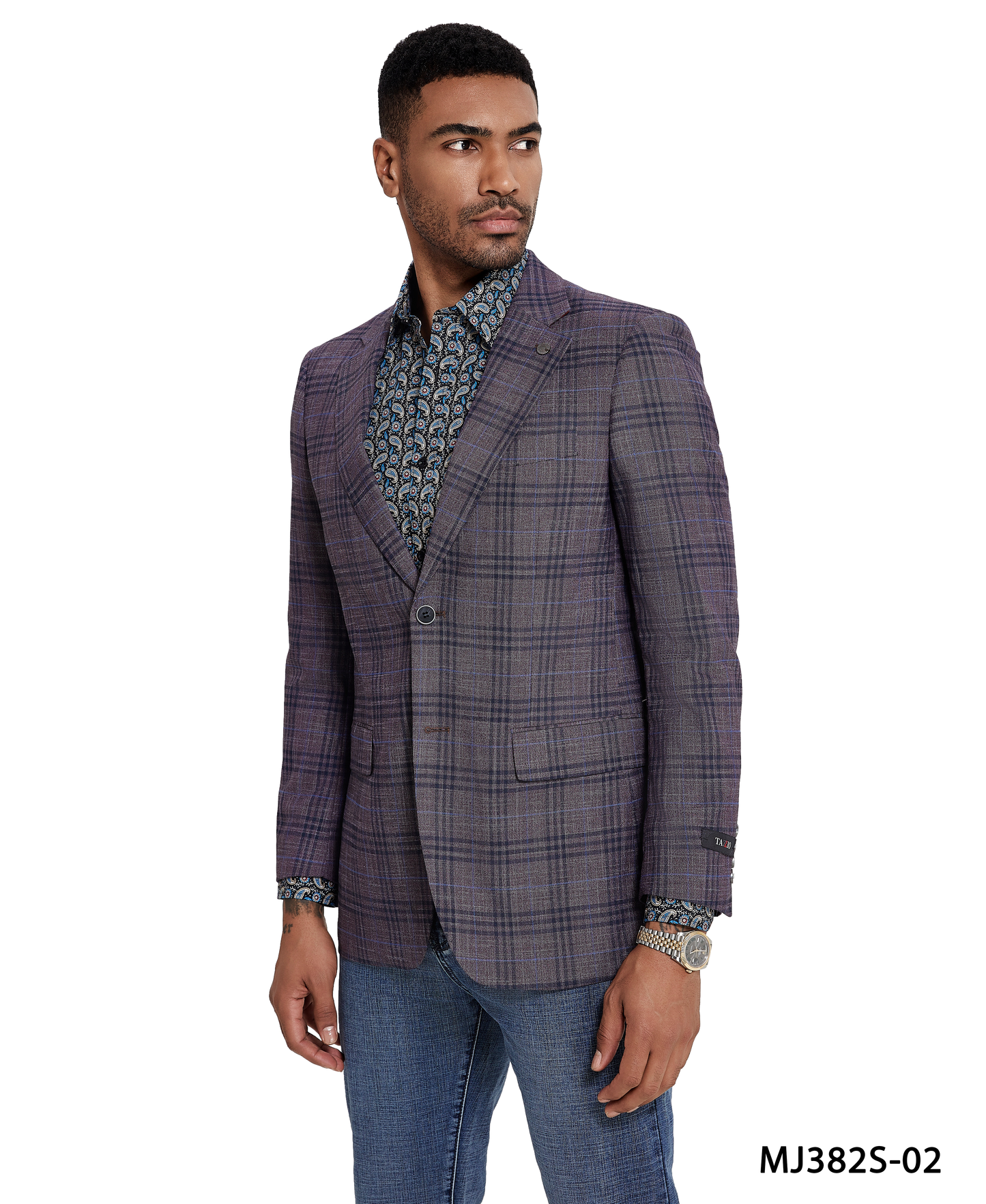 Purple Glen Plaid Notch Lapel Slim Fit Tazzio Men's Jacket