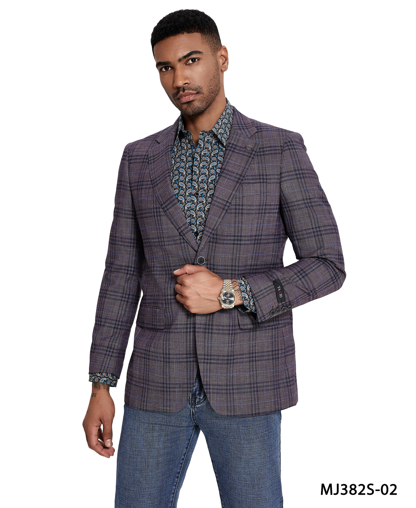 Purple Glen Plaid Notch Lapel Slim Fit Tazzio Men's Jacket