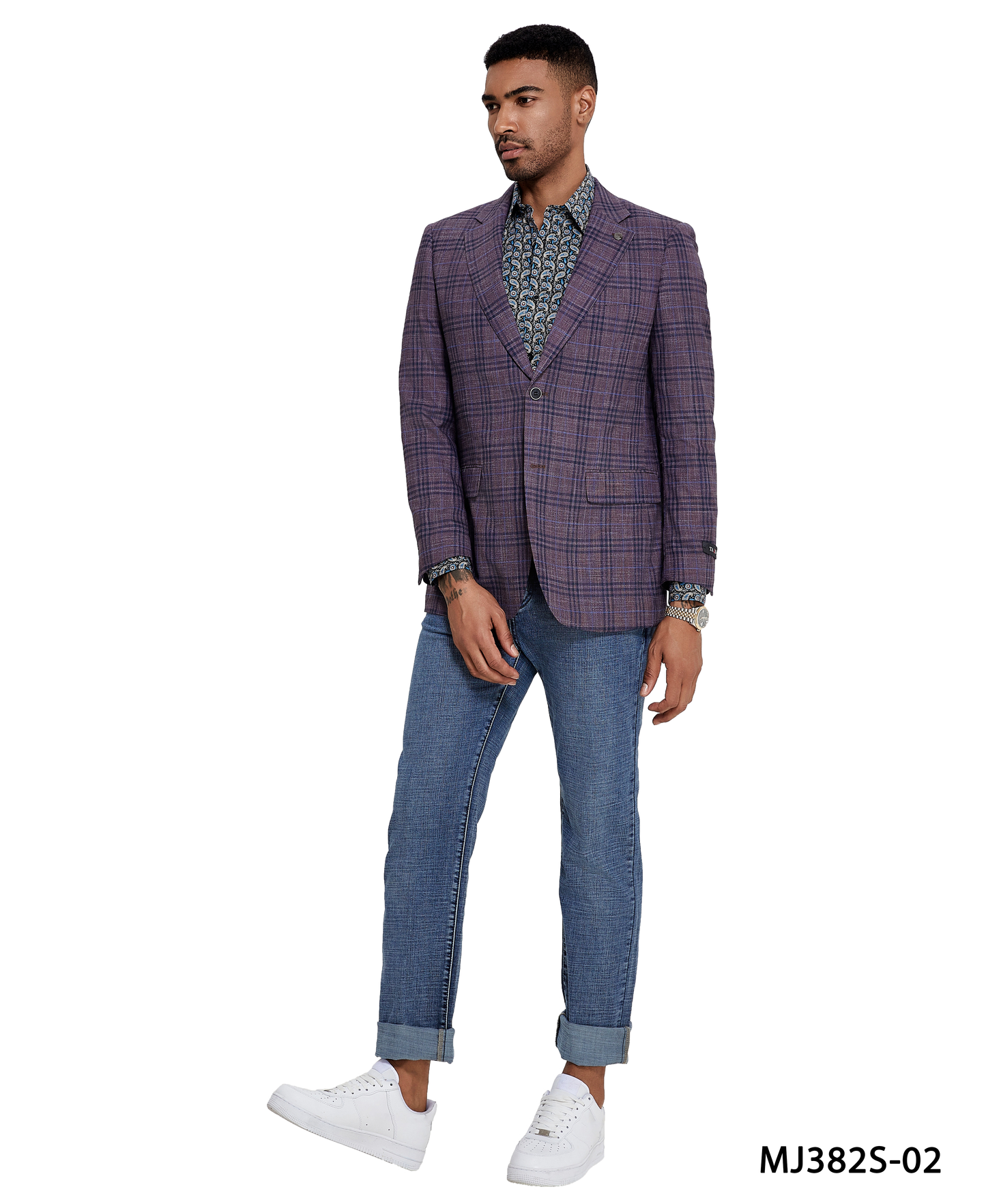 Purple Glen Plaid Notch Lapel Slim Fit Tazzio Men's Jacket