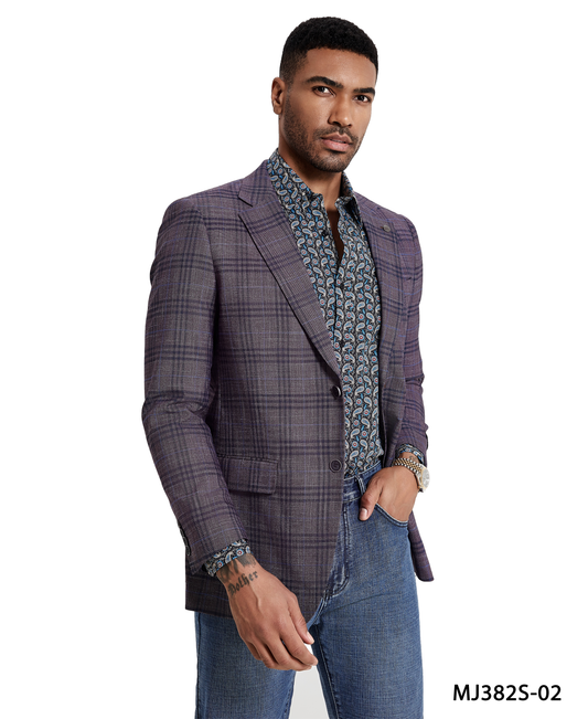 Purple Glen Plaid Notch Lapel Slim Fit Tazzio Men's Jacket