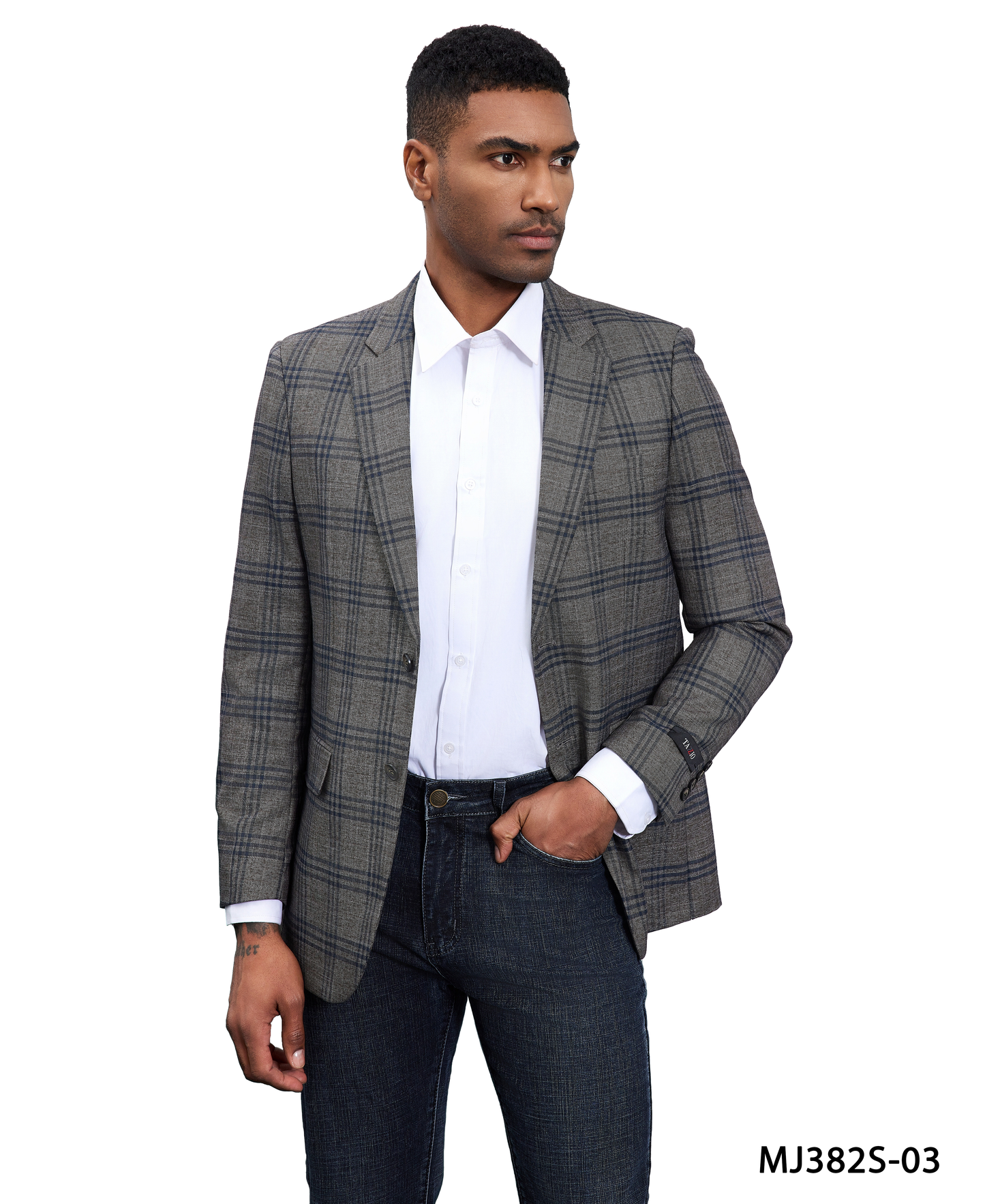 Grey Glen Plaid Notch Lapel Slim Fit Tazzio Men's Jacket